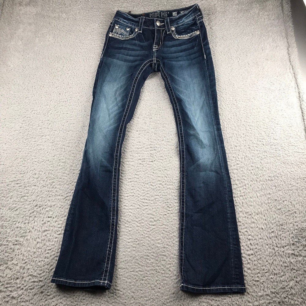 Miss Me Bootcut Jeans Women 25 (27x32) Blue Rhinestone Embellished Low Rise
